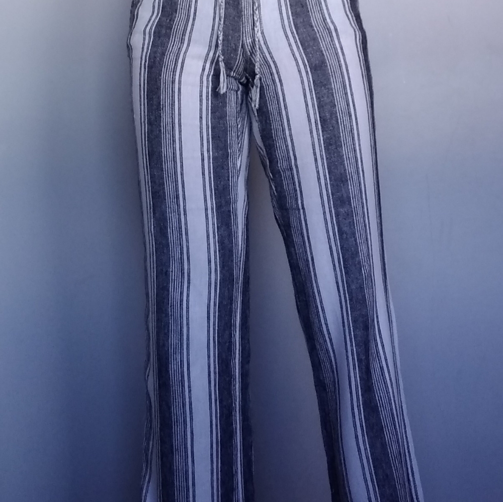 S Rewash Grey and White Striped Paperbag Pants